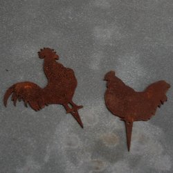 Høne og hane, mini i rust