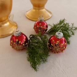 Bordkortholder, julekugle rd/guld (6 stk.)