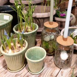 Grnglaserede potter med underskl (st  3)