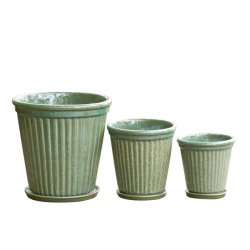 Grnglaserede potter med underskl (st  3)