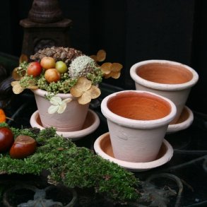 Minipotte, natur  med underskål (3 stk.)