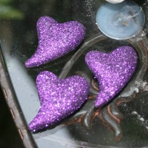 Hjerter, lilla med glimmer (3 stk.)