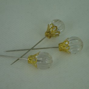 Knappenle m/krystal, klar/guld