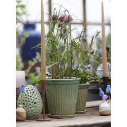 Grnglaserede potter med underskl (st  3)