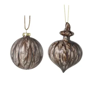 Julekugle, glas brun marmoreret (6 stk.)